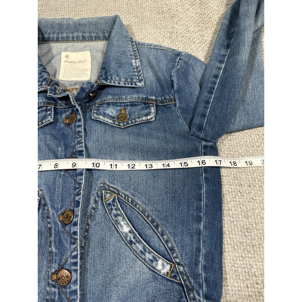 J Crew Denim Jacket Womens 4 Blue Bowery Distressed Jean Cropped Faded Preppy - Picture 8 of 13